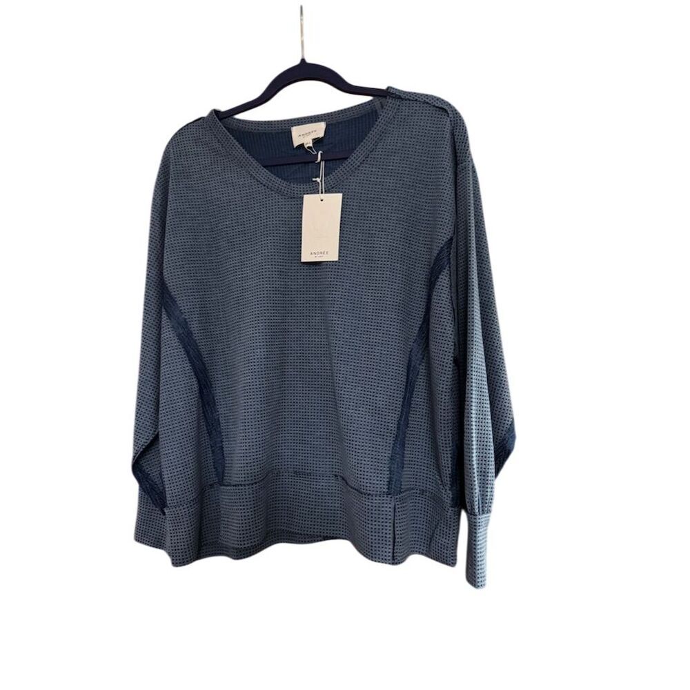 Andree by Unit Women's Blue Waffle Knit Long Sleeve Top Size S